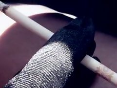 She wears gloves and lingerie and makes a home masturbation video that shows her cock in ext...