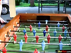 Four trannies enjoyed their table football game and after spending enough time on cock blowi...