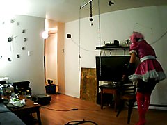 Trying out some self bondage suspension ala crotch rope pushing the buttplug in fiercely.. j...