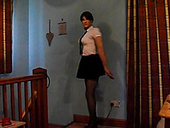 stripping out of my school uniform, to reveal a sexy pink basque & black nylon stockings Str...