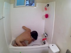 In this amateur solo shemale behind-the-scenes video, Lizzy enjoys a luxurious bathroom mast...