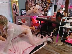 A dumb bimbo sissy gets feminized and put in chastity before being fucked by machines and fi...